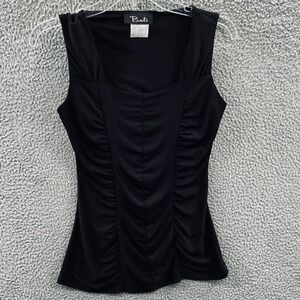 Women Ruched Corset Tank Top Black XS Y2K Going Out Clubwear Fitted Stretch